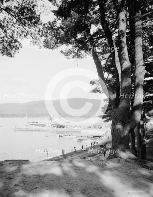 Fort William Henry Hotel, the old pine and the steamer landing, Lake George, N.Y., c1910-1920. Creator: Unknown.