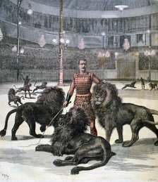 Lion taming at the L'hippodrome, Paris, 1891. Artist: Henri Meyer