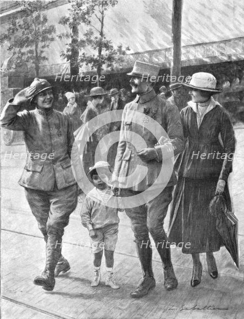 'Son Colonel !; En permission tous les deux, un lieutenant-colonel et un jeune soldat de..., 1916. Creator: Louis Remy Sabattier.