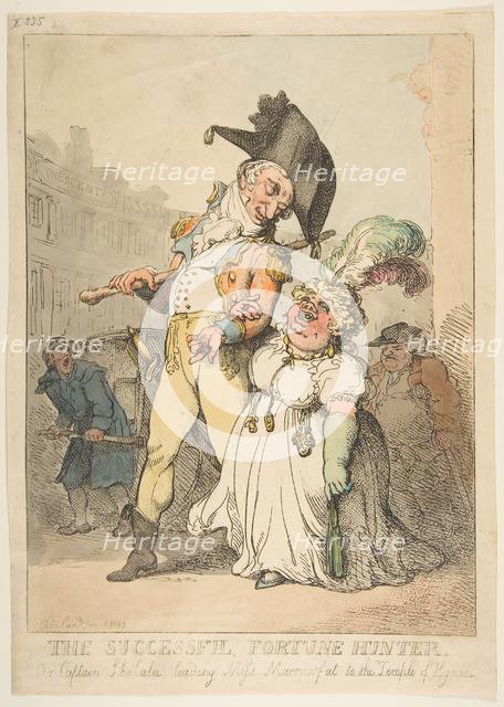 The Successful Fortune Hunter, or Captain Shelalee Leading Miss Marrowfat to the Temple of..., 1802. Creator: Thomas Rowlandson.