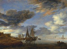 Sailing Vessels moored near a Village, 1660. Creator: Salomon Ruysdael.
