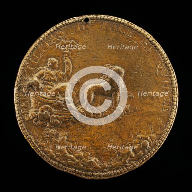 Cybele in a Car Drawn by Lions [reverse], c. 1554. Creator: Pietro Paolo Galeotti.