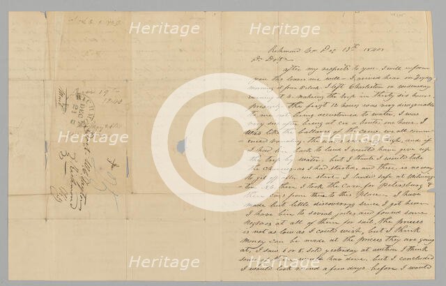Letter to M. C. Taylor from T. Heatherly regarding the slave trade, December 19, 1840. Creator: T. Heatherly.