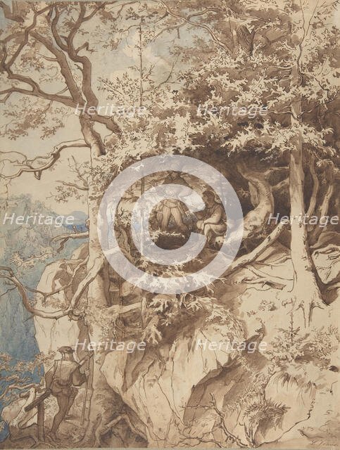 Hunters in an Outlook on a Mountain, ca. 1870. Creator: Leopold Venus.