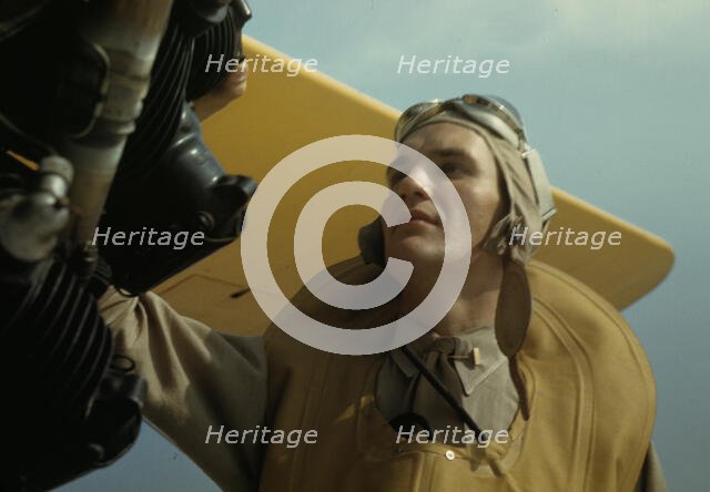 Marine lieutenant, pilot with the power towing plane for...Parris Island's Page Field, S.C., 1942. Creator: Alfred T Palmer.