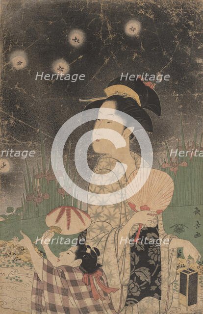 Woman and Child Catching Fireflies, ca. 1793. Creator: Eishosai Choki.