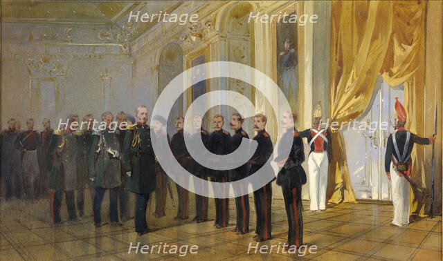 The presentation of the Siberian Cossack regiment to Emperor Nicholas I...in 1833, 1891. Creator: Karasin, Nikolai Nikolayevich (1842-1908).