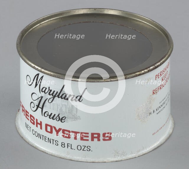 Oyster can used by H. B. Kennerly & Son, Inc., 1935-1950. Creator: Unknown.