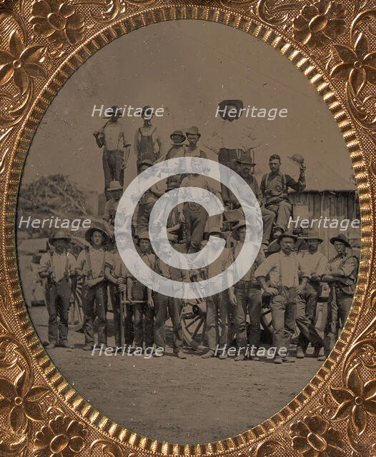 Crew of Twenty-one Workmen Posing With Tools Outdoors, 1860s-80s. Creator: Unknown.