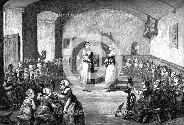 A German spinning school, c1880. Artist: Unknown