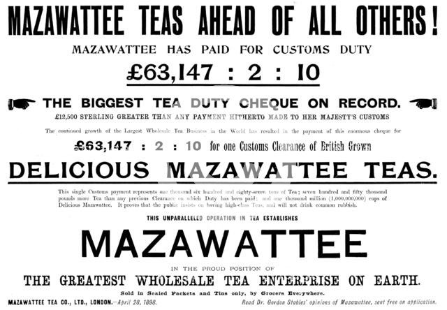 Advertisement for Mazawattee Teas, 1898. Creator: Unknown.