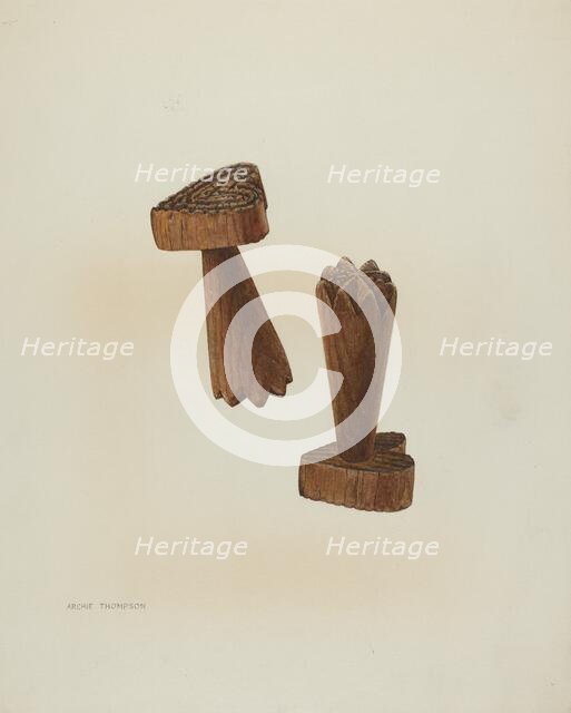 Pa. German Treen Double Butter Stamp, c. 1938. Creator: Archie Thompson.