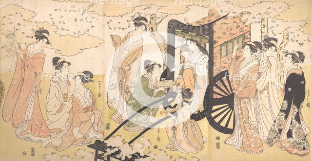 A Cherry-Viewing Excursion by a Noble Lady and Attendants, ca. 1797. Creator: Hosoda Eishi.