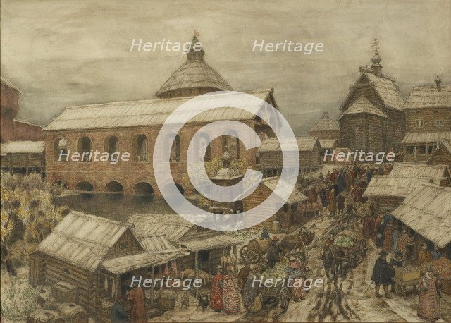 Old Moscow. Okhotny Ryad (Hunting Row), 1900s-1910s. Artist: Vasnetsov, Appolinari Mikhaylovich (1856-1933)