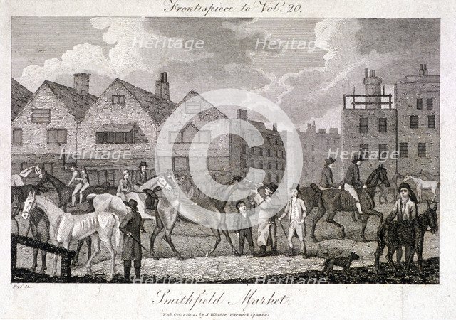 View of the horse fair at Smithfield Market, London, 1802. Artist: Charles Pye
