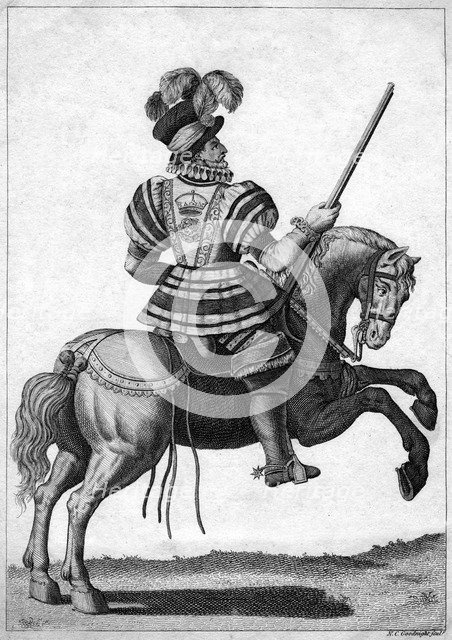 A Yeoman of the Guard, attending Queen Elizabeth I on a progress. Artist: NC Goodnight