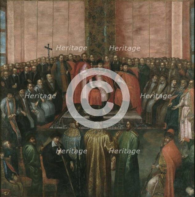 Stanislaw Zolkiewski presents to King Zygmunt III the captured tsar Shuyski, 1611. Creator: Dolabella, Tommaso (1570-1650).