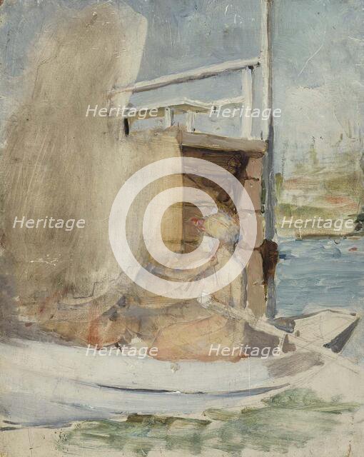 A woman in a boat by the pier, c1890s. Creator: Albert Edelfelt.