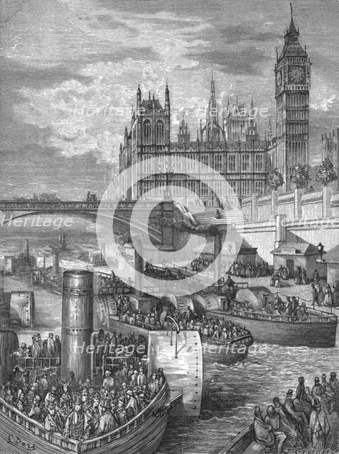 'Westminster Stairs - Steamers Leaving', 1872. Creator: Gustave Doré.