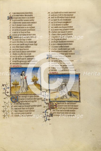 Female Personifications of Hypocrisy and Poverty; Roman de la Rose, about 1405. Creator: Unknown.