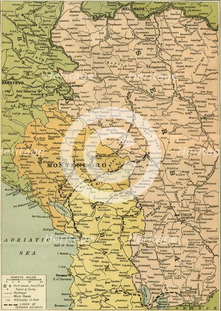 'Map To Illustrate the Serbian Retreat', 1919. Creator: George Philip & Son Ltd.