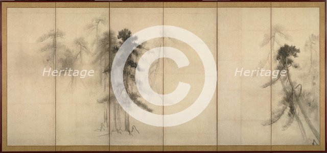 Pine Trees (Right of a pair of six-section folding screens), 16th century. Artist: Hasegawa, Tohaku (1539-1610)