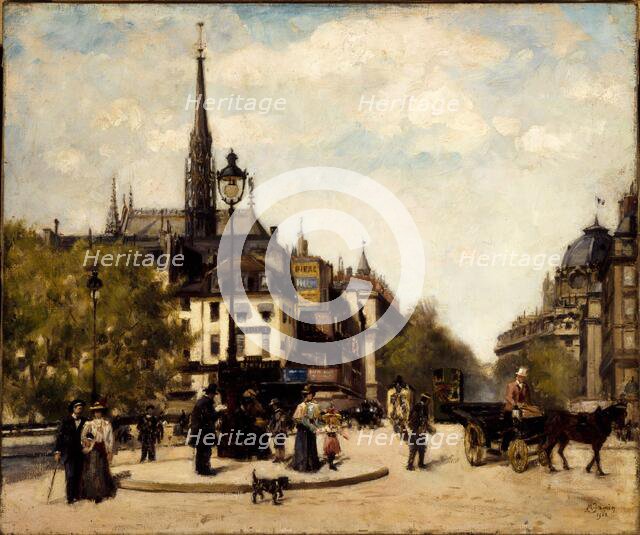 View of the Boulevard du Palais and Quai des Orfevres, 4th arrondissement, in 1902. Creator: Marguerite Jamin.