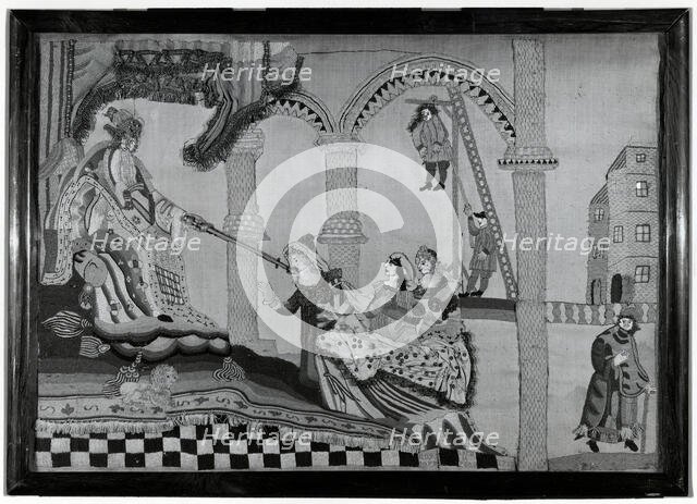 Picture Showing Esther and Ahasvervs (Needlework), England, 1713. Creator: Unknown.