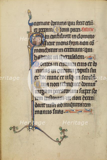 Initial Q: A Nimbed Woman and a Devil; Ruskin Hours, about 1300. Creator: Unknown.