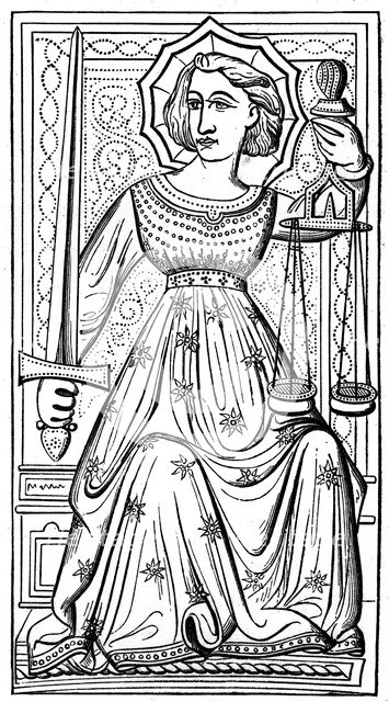 'Justice', tarot card, 14th century, (1870). Artist: Unknown