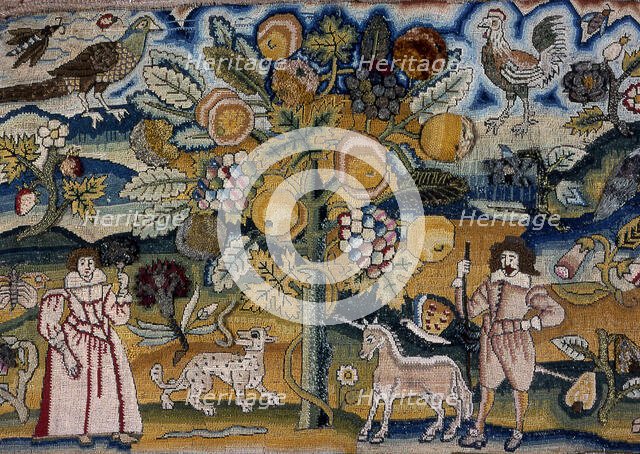 Picture Depicting Adam and Eve (Needlework), England, 17th century. Creator: Unknown.