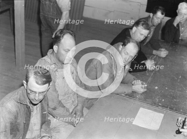 Meeting of the camp council, FSA camp, Farmersville, California, 1939. Creator: Dorothea Lange.