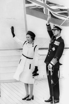 Queen Elizabeth II and Prince Philip on board the Royal Yacht 'Britannia', 1977. Artist: Unknown