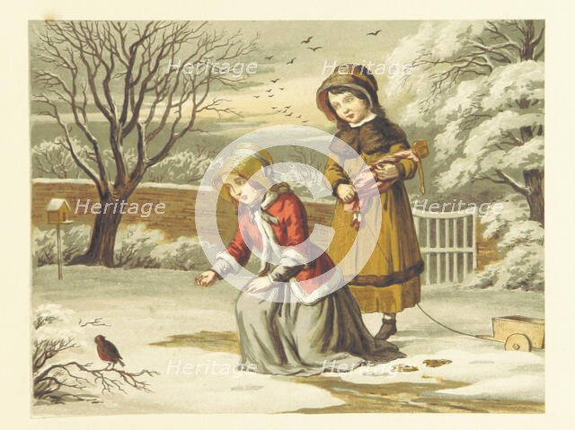 Two girls with a robin, 1853.  Creator: Unknown.
