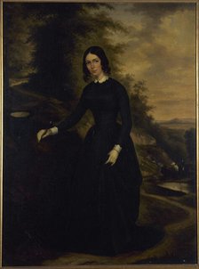 Portrait of Sophie Perumon (1801-1854), in riding costume, at Bois de Boulogne, c1845. Creator: Unknown.