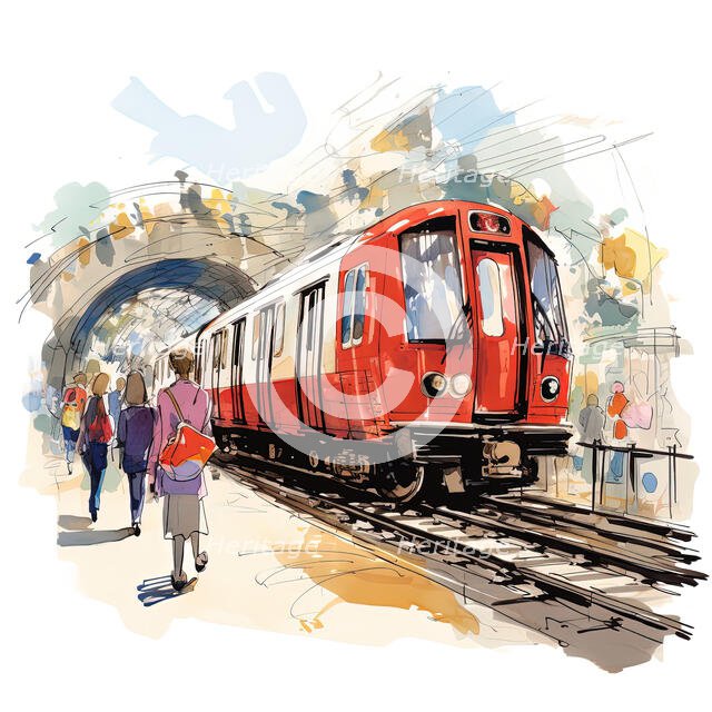 AI IMAGE - An illustration of a London Underground train, 2023. Creator: Heritage Images.