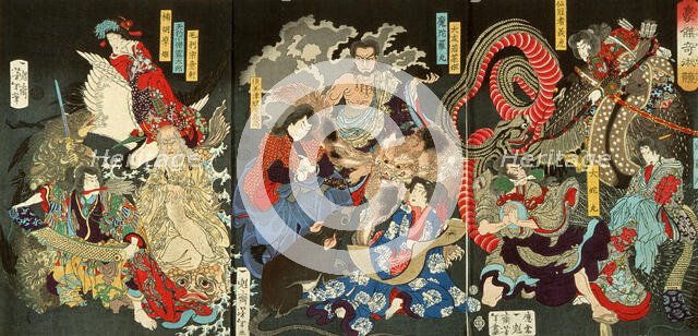 A Competition among Powerful Magicians, 1869. Creator: Tsukioka Yoshitoshi.