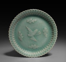 Dish with Flying Crane and Clouds in Relief, 1300s. Creator: Unknown.