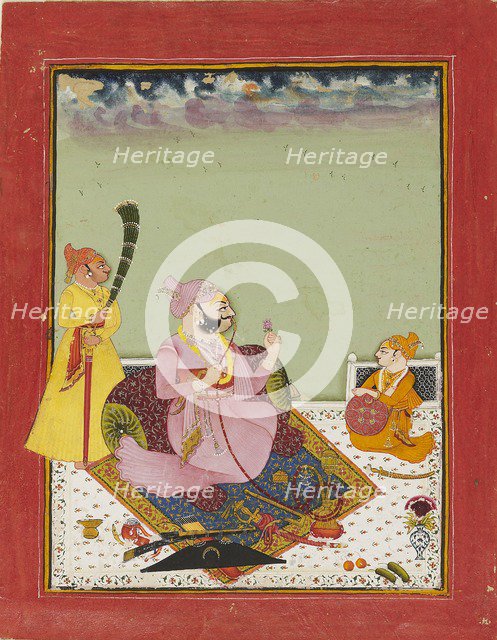 Maharao Ajit Singh on a terrace with son and attendant, c1770. Artist: Unknown.