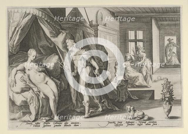 Mercury Entering Herse's Room After Changing Agraulos to Stone, from Ovid, Metamorphoses, ..., 1590. Creator: Anon.