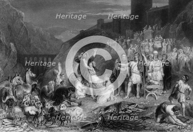 'The destruction of Achan and his children in the valley of Achor', 19th century. Creator: R Staines.