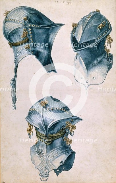 Three Views of a Jousting Helmet, c. 1500. Creator: Dürer, Albrecht (1471-1528).