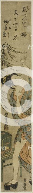 Young woman releasing a bird, c. 1760/65. Creator: Torii Kiyomitsu.