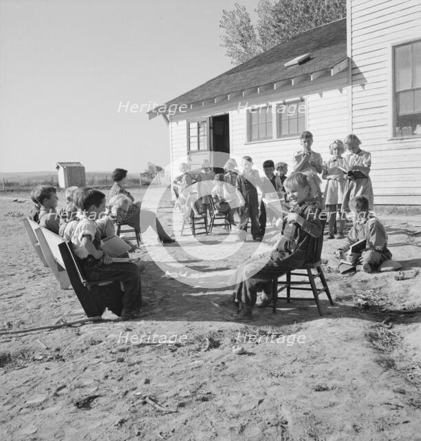 Entire enrollment of Lincoln Bench School, near Ontario, Oregon, Malheur County, 1939. Creator: Dorothea Lange.