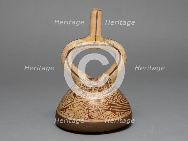 Flat-Bottomed Stirrup Spout Vessel Depicting Costumed Runners, 100 B.C./A.D. 500. Creator: Unknown.