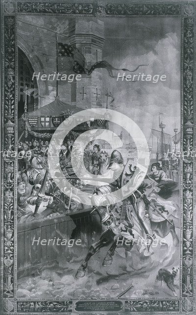 Solemn Joust on London Bridge, late 15th century, (1886). Artist: Richard Beavis