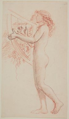 Female nude - study of a figure holding a harp, facing left, 1864. Creator: Sir Edward Coley Burne-Jones.