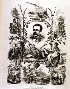 Jose Anselmo Clavé (1831-1906), Spanish music composer. Allegory of the Clave Choirs, engraving o…