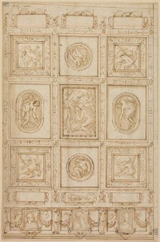 Study for a Ceiling Decoration, with Rebecca and Eliezer at the Well (recto); Study..., 1569/73. Creator: Giorgio Vasari.