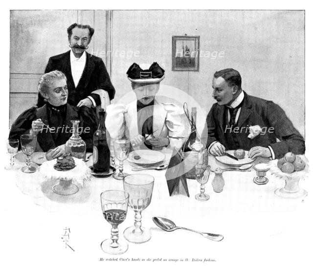 Adam Johnstone's Son: He watched Clare's hands as she peeled an orange in the Italian fashion, 1895. Creator: George Meisenbach.